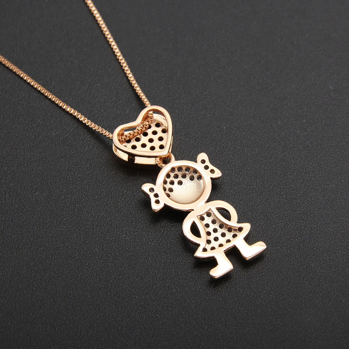 Cute Human Heart Shape Copper Gold Plated Zircon Pendant Necklace In Bulk