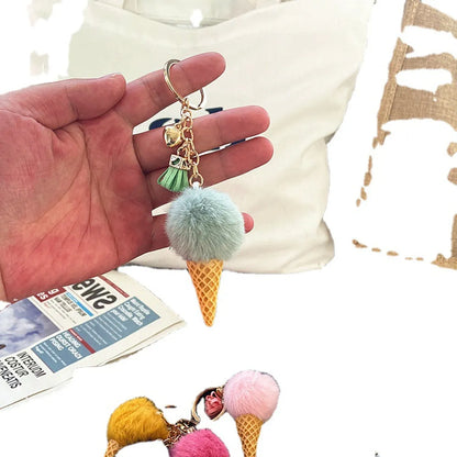 Cute Ice Cream Artificial Mink Hair Kid'S Bag Pendant Keychain