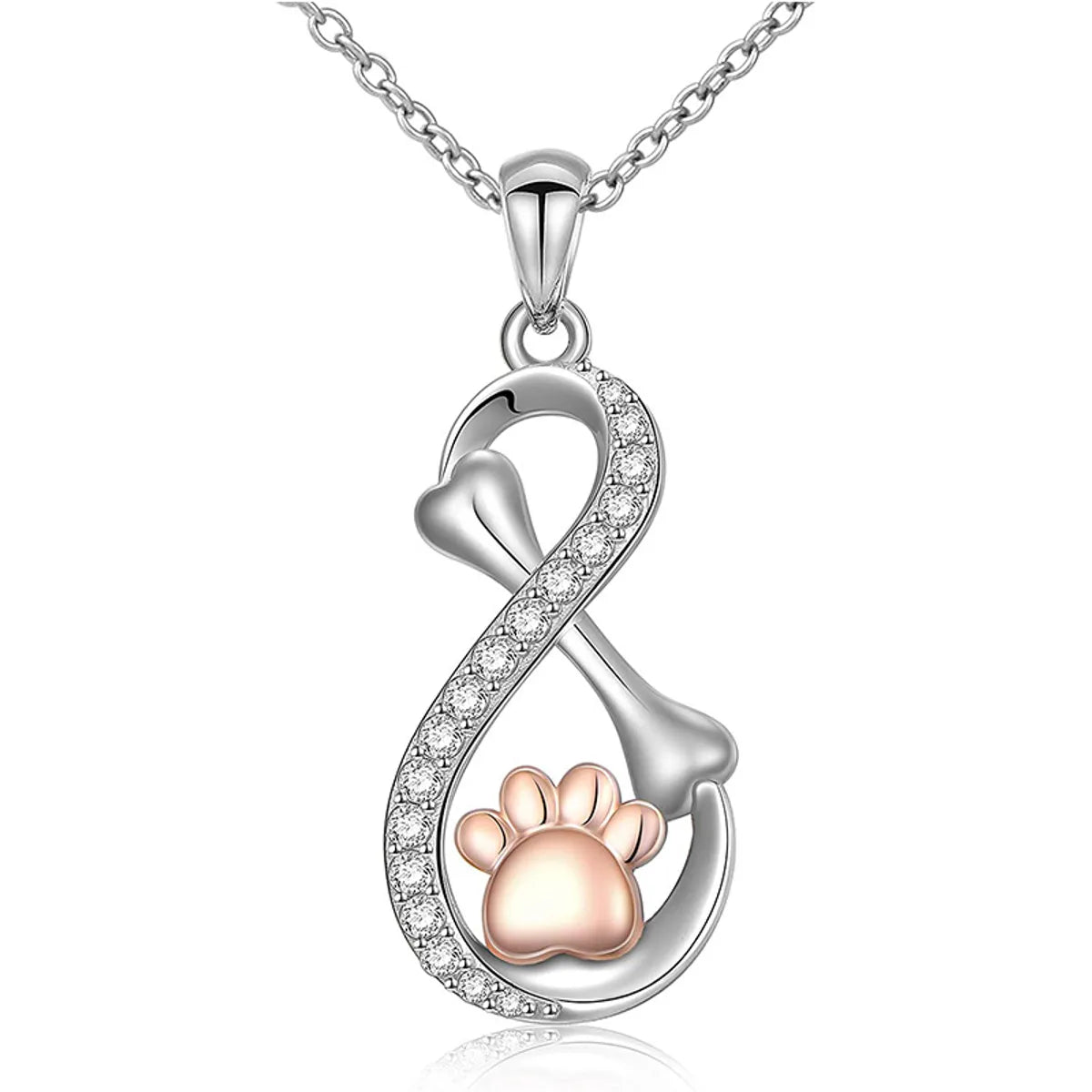 Cute Infinity Paw Print Sterling Silver Plating Inlay Zircon Pendant Necklace