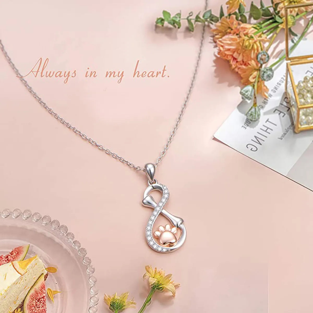 Cute Infinity Paw Print Sterling Silver Plating Inlay Zircon Pendant Necklace