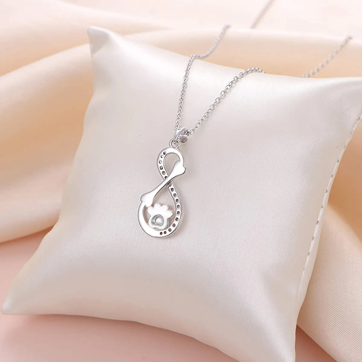 Cute Infinity Paw Print Sterling Silver Plating Inlay Zircon Pendant Necklace