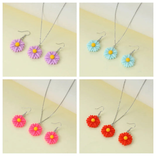 Cute Lady Korean Style Flower Synthetic Resin Alloy Women'S Earrings Necklace