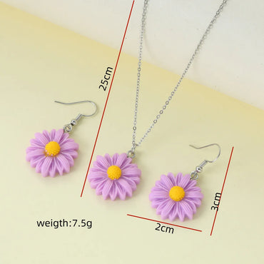 Cute Lady Korean Style Flower Synthetic Resin Alloy Women'S Earrings Necklace