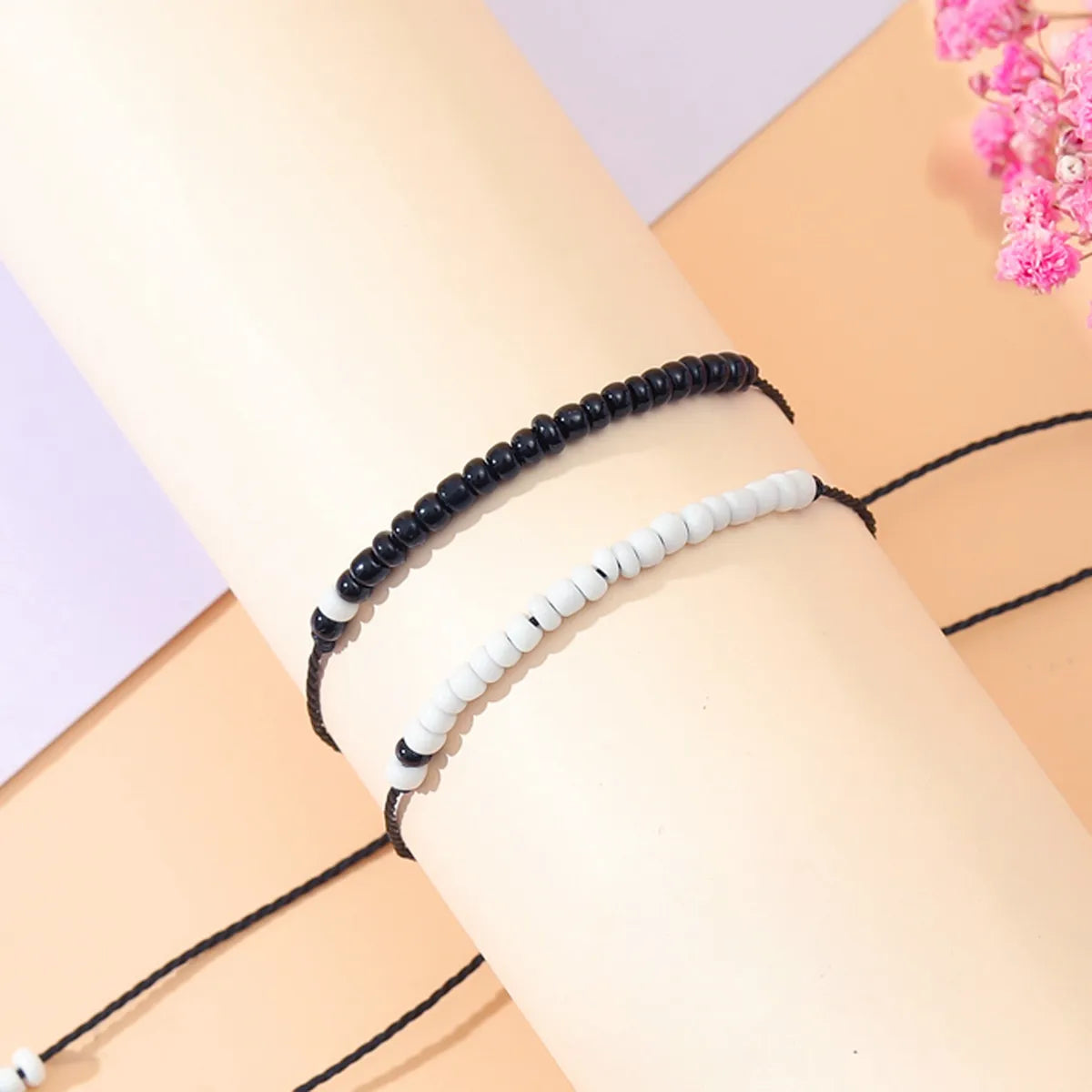 Cute Lady Queen Color Block Glass Beaded Braid Couple Bracelets