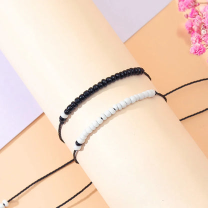 Cute Lady Queen Color Block Glass Beaded Braid Couple Bracelets