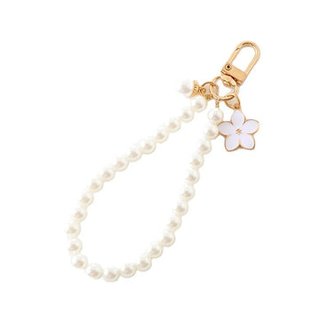 Cute Lady Sweet Flower Bow Knot Beaded Imitation Pearl Glass Beaded Bag Pendant Mobile Phone Chain Keychain