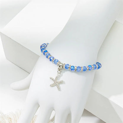 Cute Lady Sweet Round Starfish Artificial Crystal Glass Inlay Rhinestones Women'S Bracelets