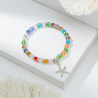 Cute Lady Sweet Round Starfish Artificial Crystal Glass Inlay Rhinestones Women'S Bracelets