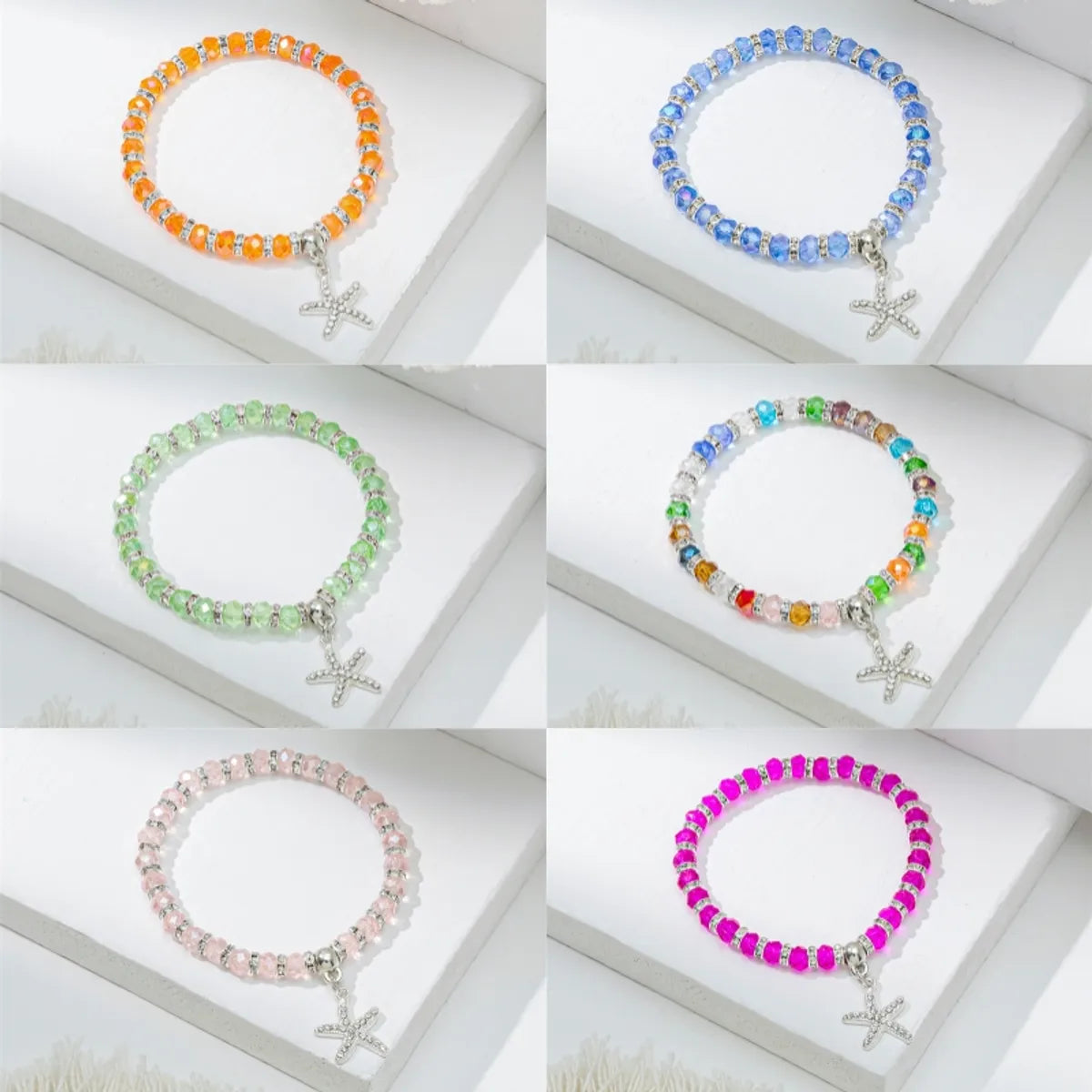 Cute Lady Sweet Round Starfish Artificial Crystal Glass Inlay Rhinestones Women'S Bracelets