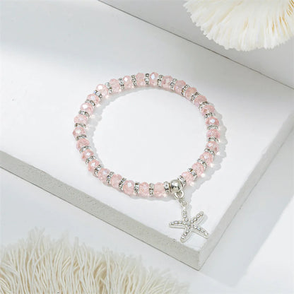 Cute Lady Sweet Round Starfish Artificial Crystal Glass Inlay Rhinestones Women'S Bracelets