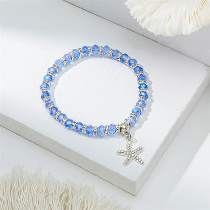 Cute Lady Sweet Round Starfish Artificial Crystal Glass Inlay Rhinestones Women'S Bracelets