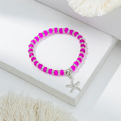 Cute Lady Sweet Round Starfish Artificial Crystal Glass Inlay Rhinestones Women'S Bracelets