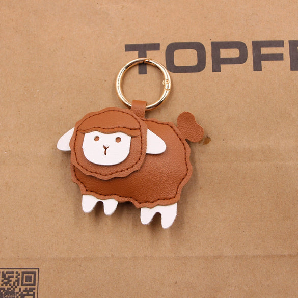 Cute Lamb Doll Artificial Leather Backpack Pendant Luggage Pendant Car Keychain With Little Bear Pig Small Animal Pattern Electroplated