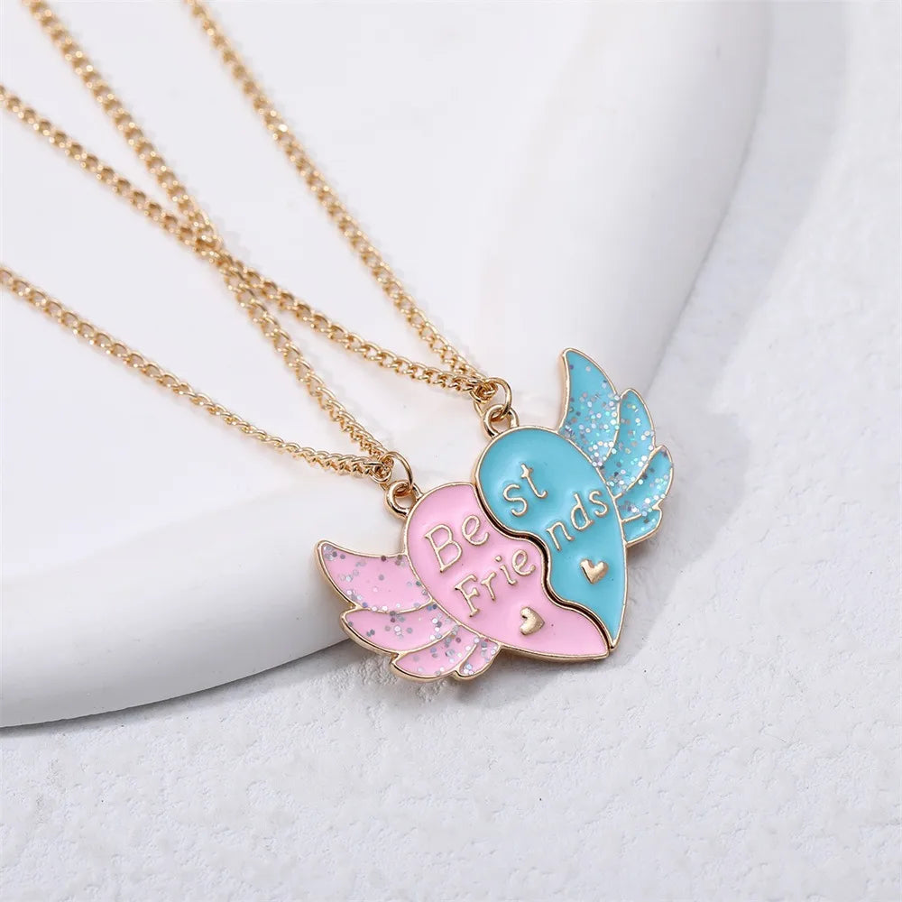 Cute Letter Heart Shape Alloy Enamel Plating Children Unisex Pendant Necklace