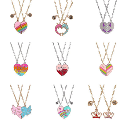 Cute Letter Heart Shape Alloy Enamel Plating Children Unisex Pendant Necklace