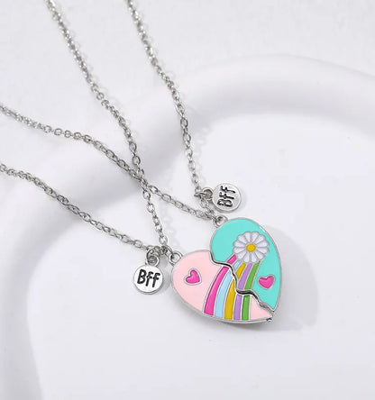 Cute Letter Heart Shape Alloy Enamel Plating Children Unisex Pendant Necklace