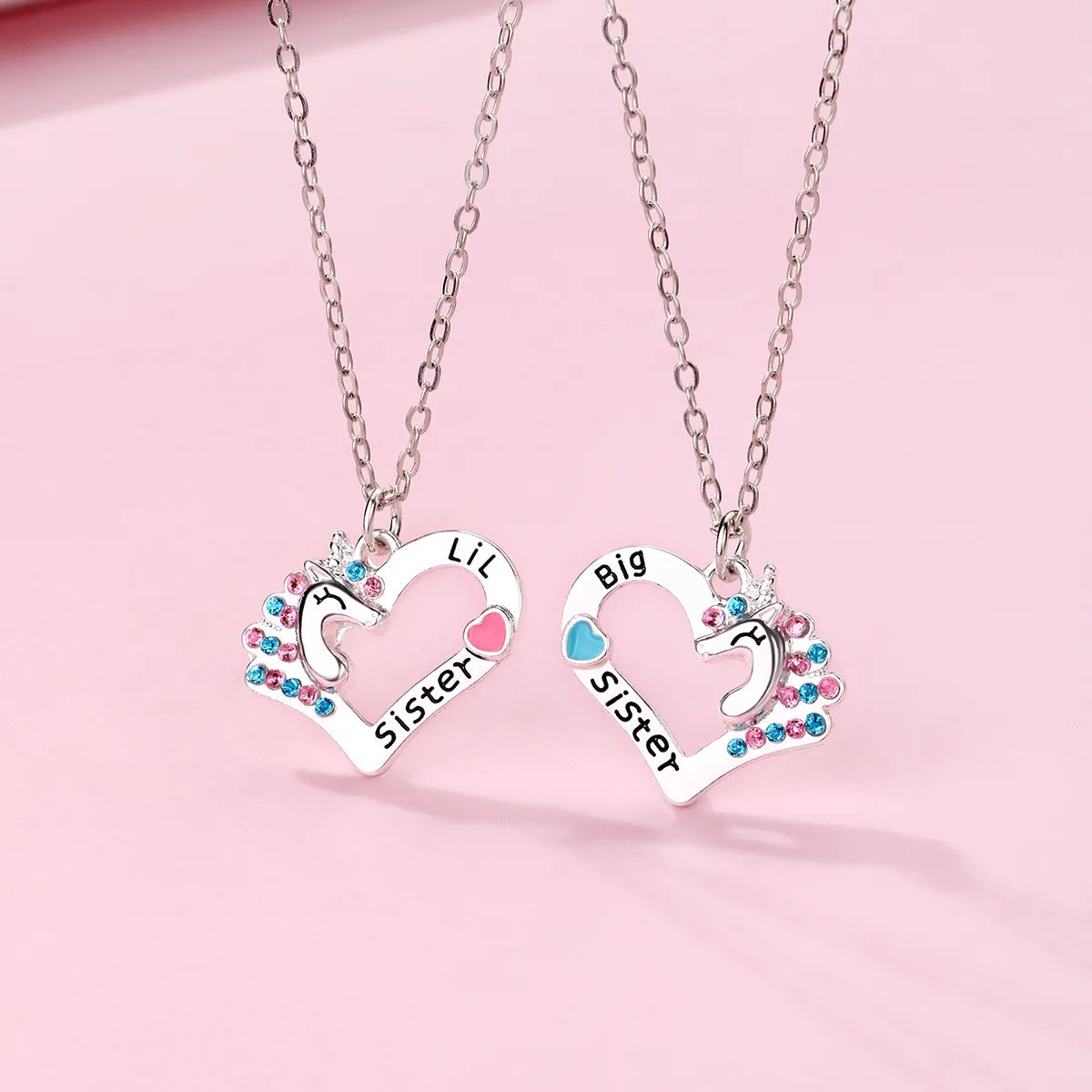 Cute Letter Heart Shape Alloy Inlay Rhinestones Kid'S Pendant Necklace