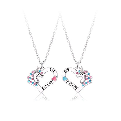 Cute Letter Heart Shape Alloy Inlay Rhinestones Kid'S Pendant Necklace