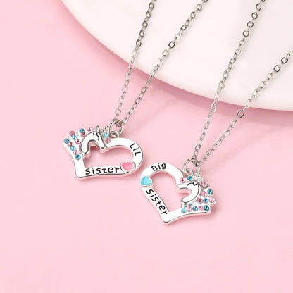 Cute Letter Heart Shape Alloy Inlay Rhinestones Kid'S Pendant Necklace