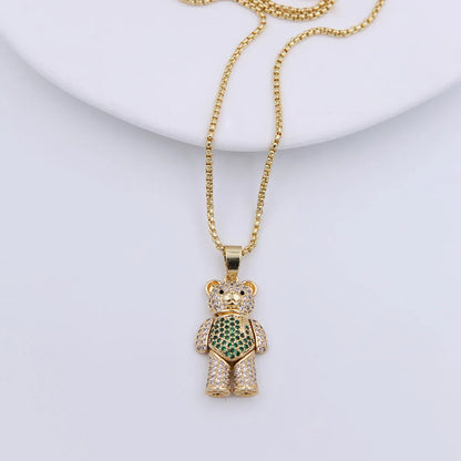 Cute Little Bear Copper 18k Gold Plated Zircon Pendant Necklace In Bulk