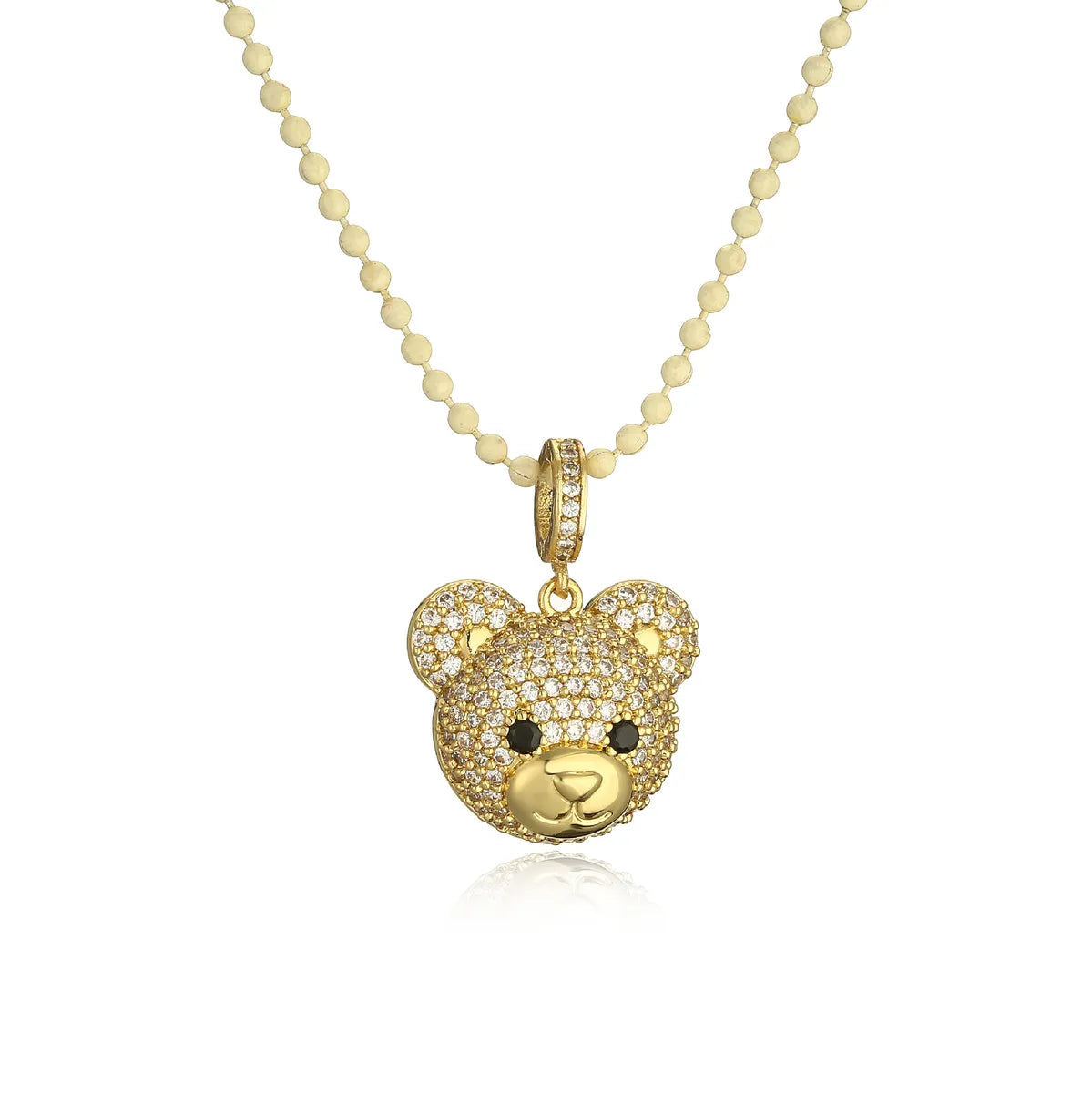 Cute Little Bear Copper Inlay Zircon Pendant Necklace