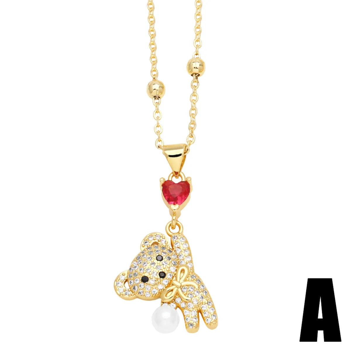 Wholesale Jewelry Cute Little Bear Stainless Steel Copper Zircon 18K Gold Plated Inlay Pendant Necklace