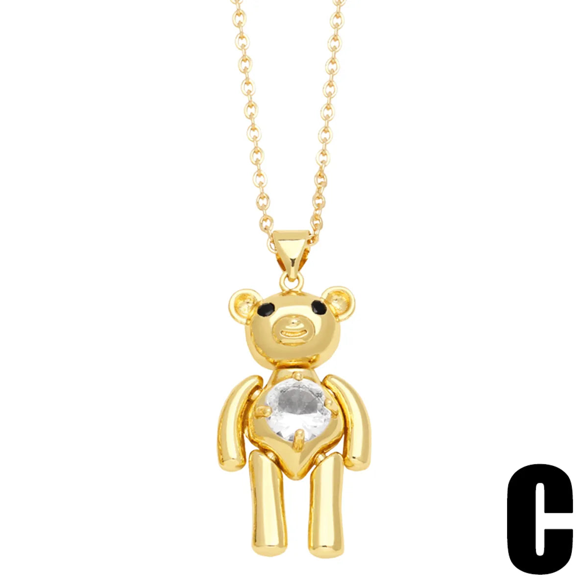 Wholesale Jewelry Cute Little Bear Stainless Steel Copper Zircon 18K Gold Plated Inlay Pendant Necklace