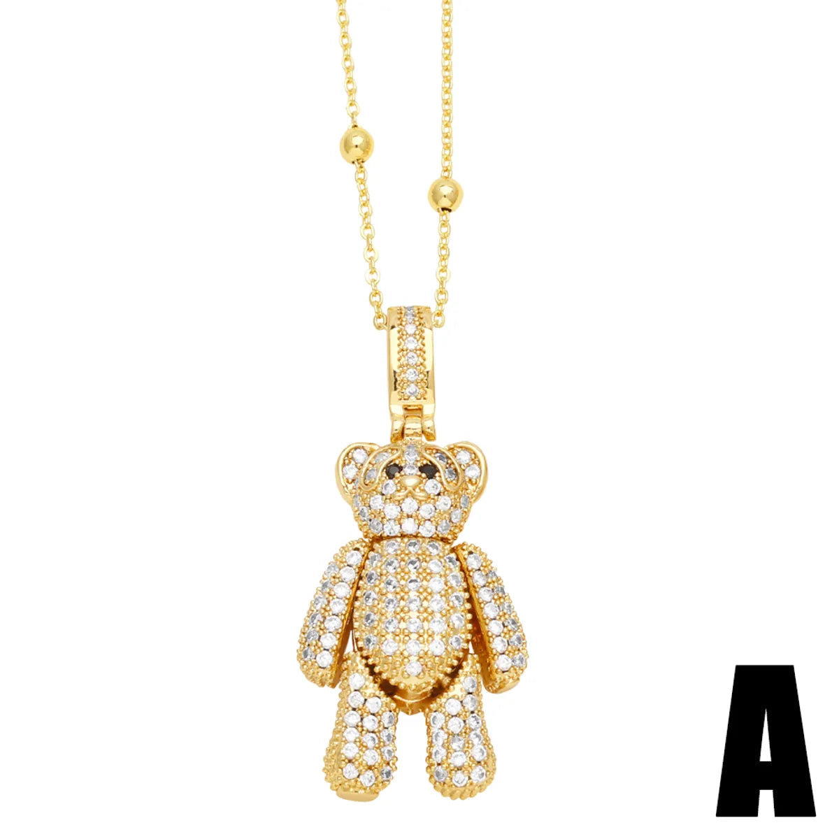 Cute Little Bear Stainless Steel Copper Plating Inlay Zircon 18k Gold Plated Pendant Necklace