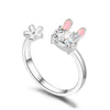 Cute Little Rabbit Heart Flower Open Ring For Women Copper Electroplated