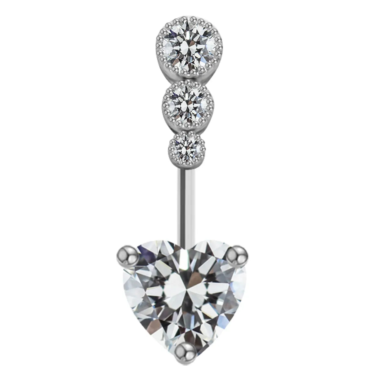 Cute Luxurious Heart Shape Stainless Steel Copper Plating Inlay Gem Rhinestones Zircon White Gold Plated Belly Ring