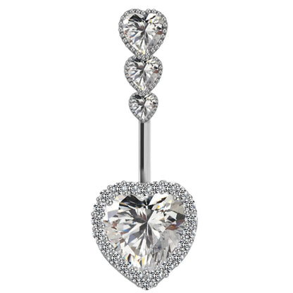 Cute Luxurious Heart Shape Stainless Steel Copper Plating Inlay Gem Rhinestones Zircon White Gold Plated Belly Ring