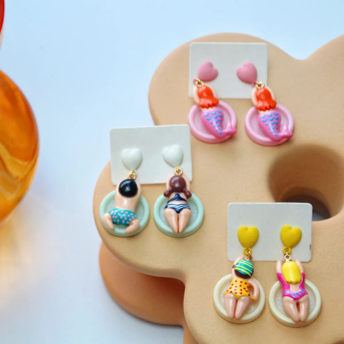 Cute Mermaid Resin Three-dimensional Women's Drop Earrings