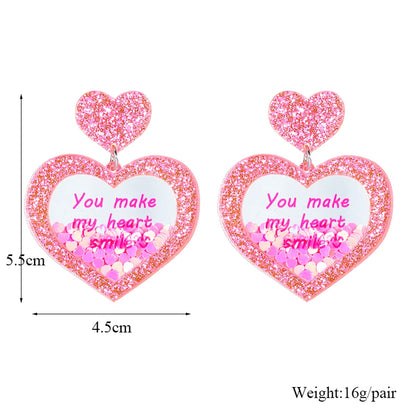 Cute Modern Style Letter Heart Shape Arylic Women's Drop Earrings