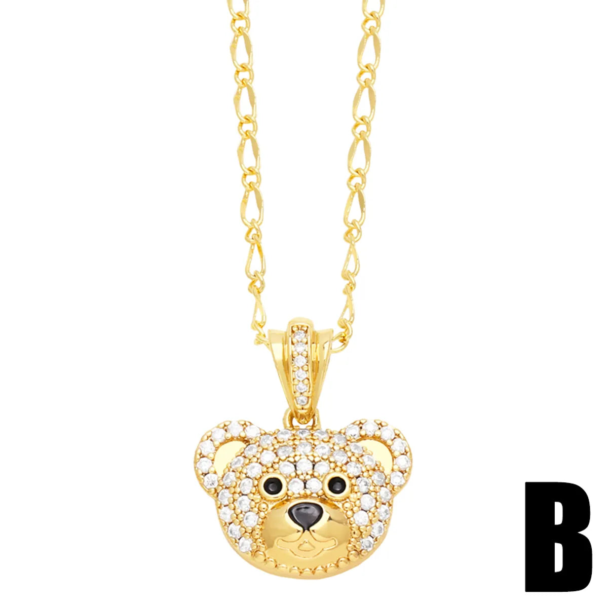 Cute Modern Style Little Bear Panda Stainless Steel Copper Plating Inlay Zircon 18k Gold Plated Pendant Necklace