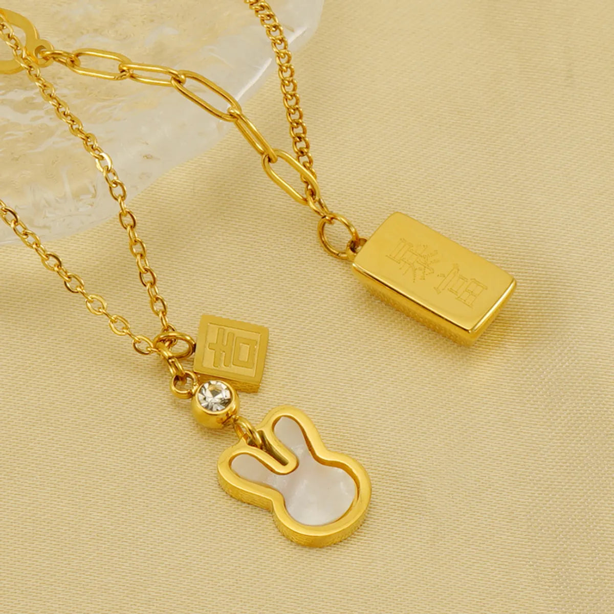 Cute Modern Style Rabbit Word Stainless Steel Plating Inlay Rhinestones 18k Gold Plated Pendant Necklace