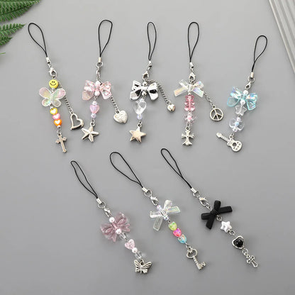 Cute Modern Style Sweet Star Heart Shape Bow Knot Alloy Bag Pendant Mobile Phone Chain Keychain