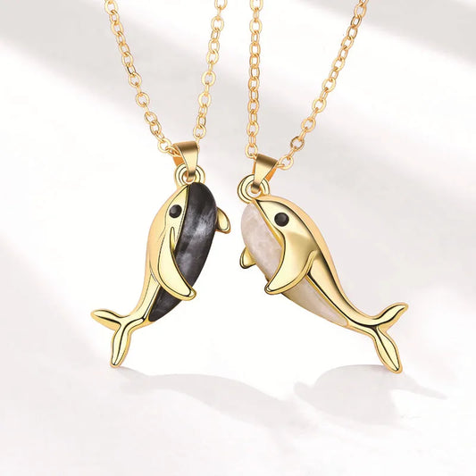 Cute Modern Style Whale Alloy Plating Valentine'S Day Couple Pendant Necklace