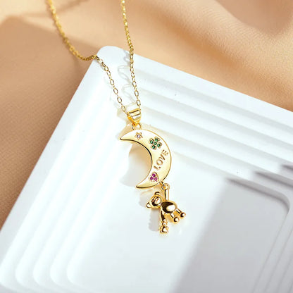 Wholesale Jewelry Cute Moon Stainless Steel Copper Gold Plated Plating Metal Pendant Necklace