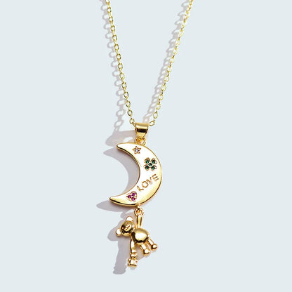 Wholesale Jewelry Cute Moon Stainless Steel Copper Gold Plated Plating Metal Pendant Necklace