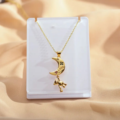 Wholesale Jewelry Cute Moon Stainless Steel Copper Gold Plated Plating Metal Pendant Necklace