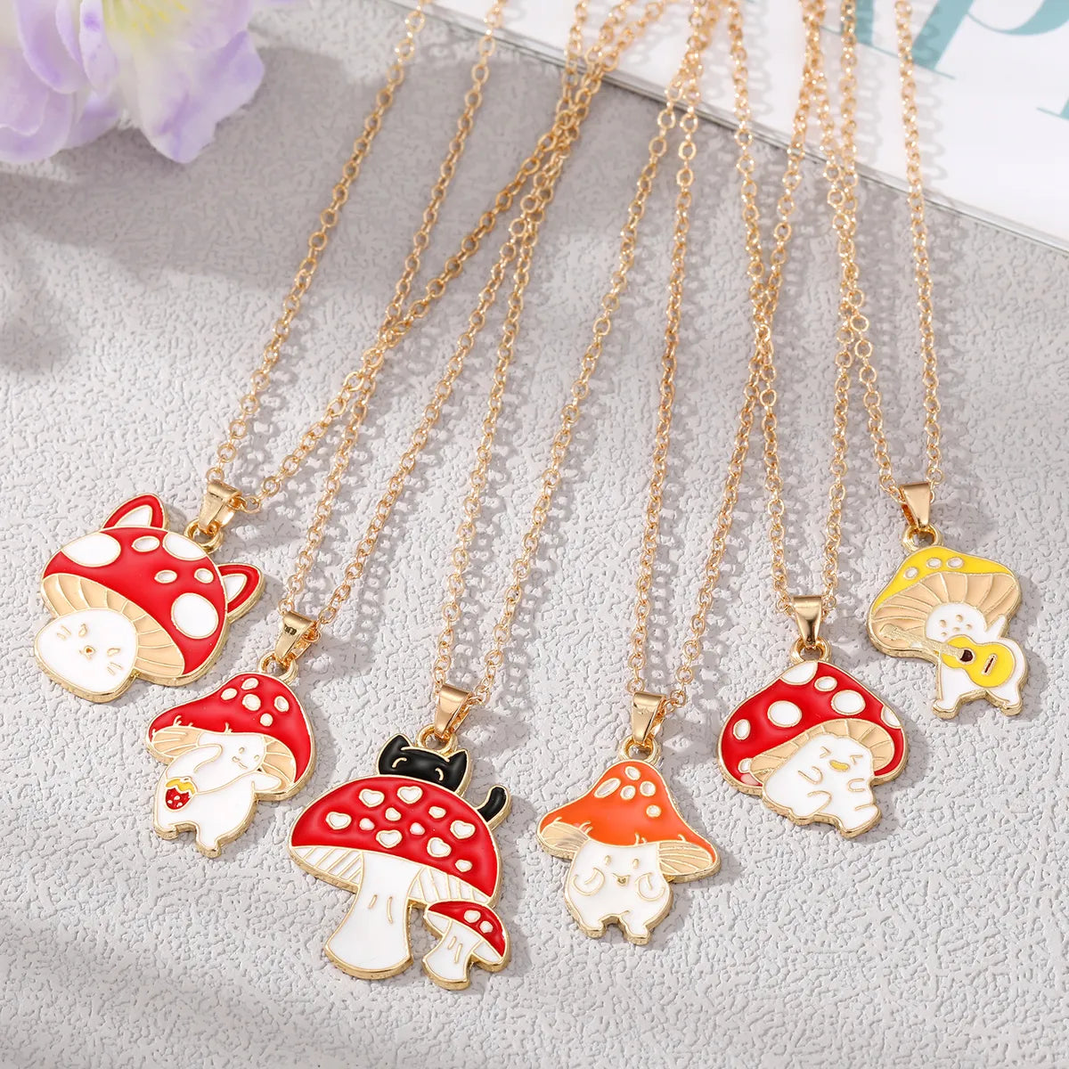 Cute Mushroom Alloy Enamel Alloy Pendant Necklace 1 Piece