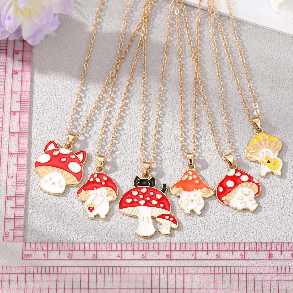 Cute Mushroom Alloy Enamel Alloy Pendant Necklace 1 Piece