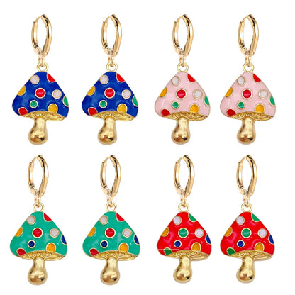 Cute Mushroom Metal Enamel Women's Drop Earrings