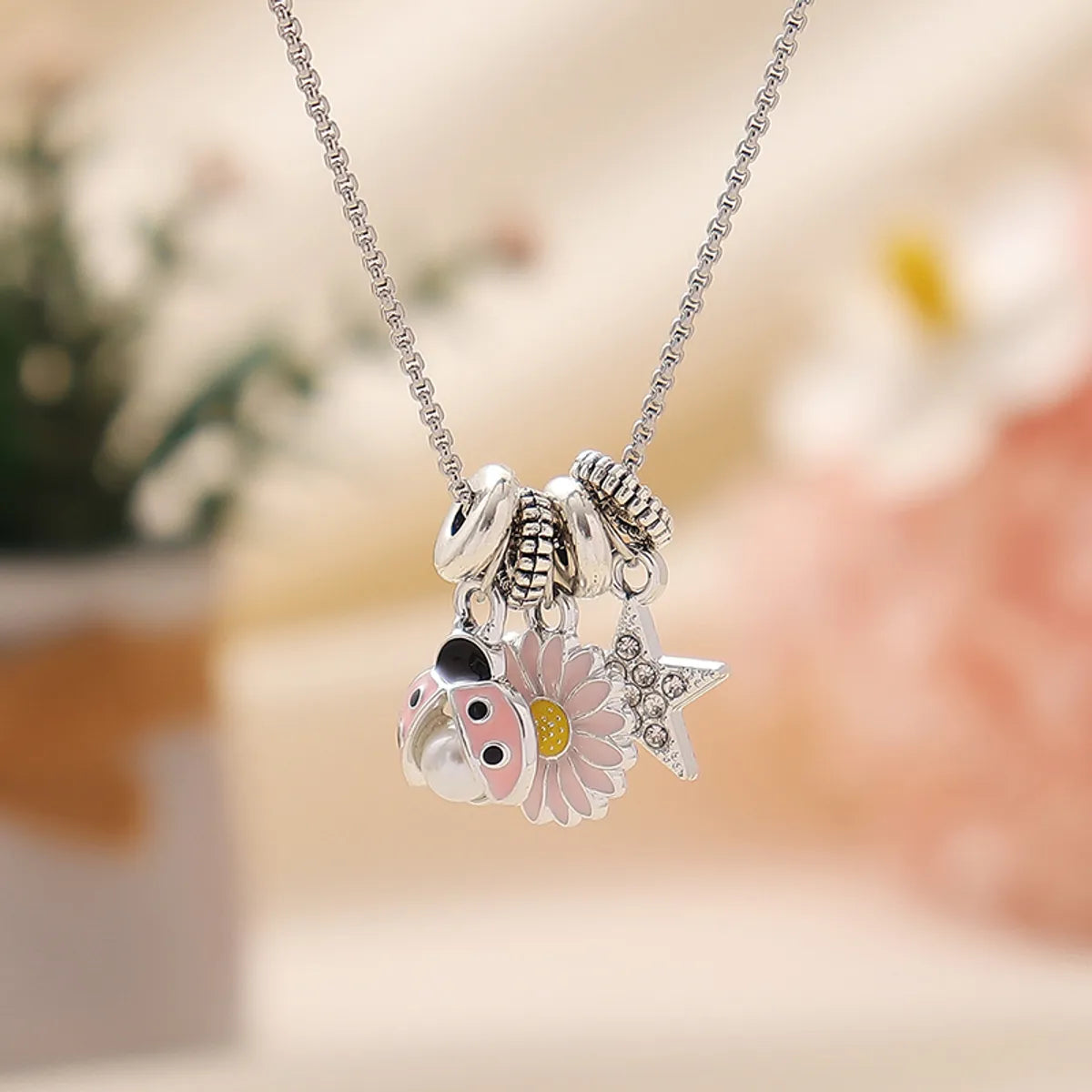 Cute Novelty Sweet Animal Star Heart Shape Rhinestones Alloy Titanium Steel Wholesale Pendant Necklace