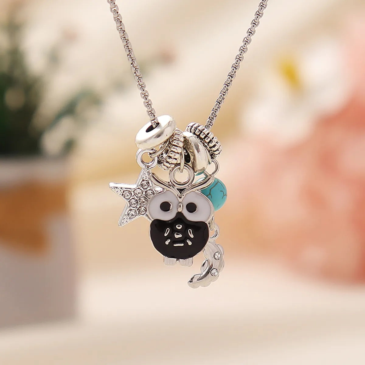 Cute Novelty Sweet Animal Star Heart Shape Rhinestones Alloy Titanium Steel Wholesale Pendant Necklace