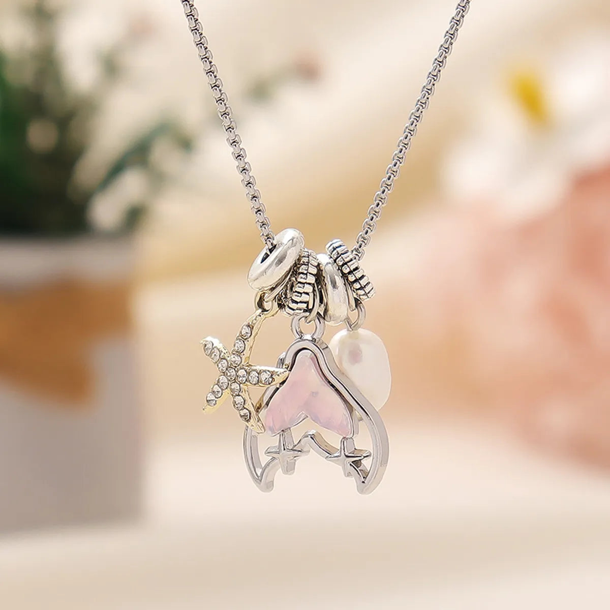 Cute Novelty Sweet Animal Star Heart Shape Rhinestones Alloy Titanium Steel Wholesale Pendant Necklace