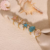 Cute Ocean Animal Enamel Ring In Gold Plated Titanium Steel With Starfish Shell And Octopus Motifs For Unisex Wear