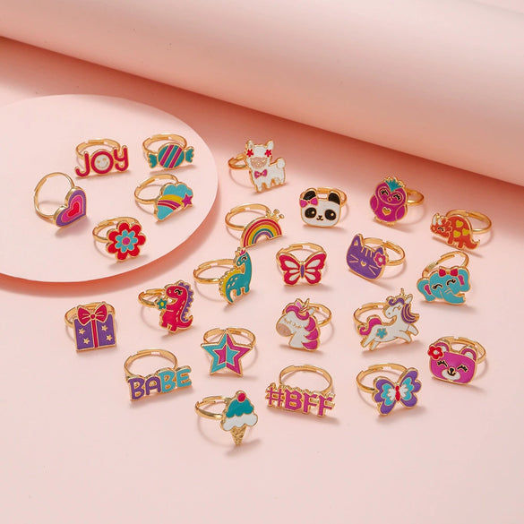 Cute Open Butterfly Ring For Children And Women Adjustable Fun Cartoon Jewelry Alloy Dripping Oil