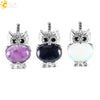 Cute Owl Pendant Natural Crystal Necklace Minimalist Animal Zodiac Style Unisex Jewelry