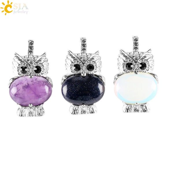 Cute Owl Pendant Natural Crystal Necklace Minimalist Animal Zodiac Style Unisex Jewelry